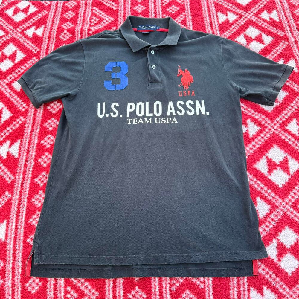 U.S. Polo Assn Men’s Large L Short Sleeve Polo Team USPA Black Red Doublesided